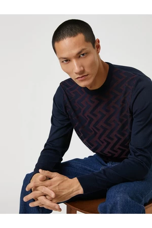 Koton Basic pletený svetr s geometrickým vzorem a texturou, kulatý výstřih.