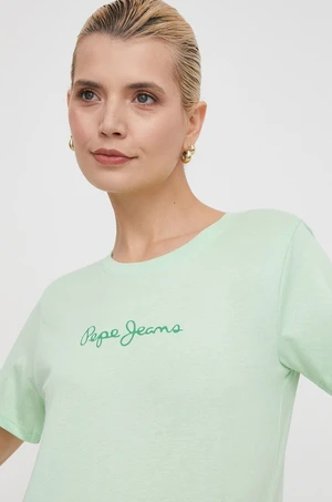 Bavlnené tričko Pepe Jeans LORETTE dámsky, zelená farba, PL505827