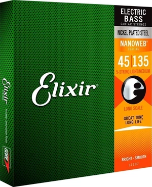 Elixir 14207 NanoWeb Light/Medium 45-135 Set de 5 corzi pentru bas