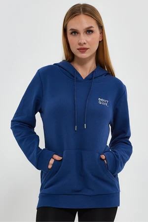 River Club Women's Blue Dont Quit Printed 3 Thread Hooded Sweatshirt