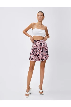 Koton Pleated Mini Skirt with Elastic Waist and Printed Letters