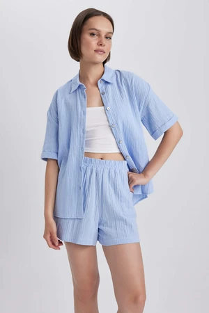 DEFACTO Oversize Fit Shirt Collar Muslin Short Sleeve Shirt