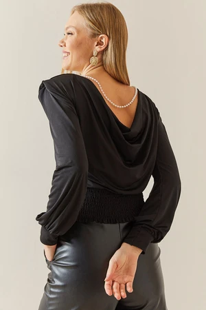 XHAN Black Degaje Backless Padded Blouse