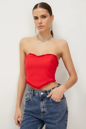 Trendyol Red Heart Formed Tasseled Crop Bustier