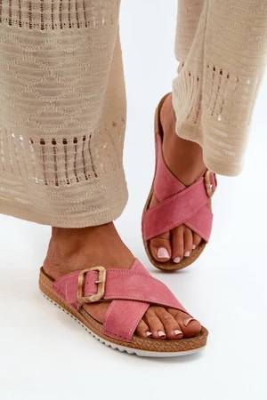 Pohodlné dámské pantofle s přezkou Inblu růžové