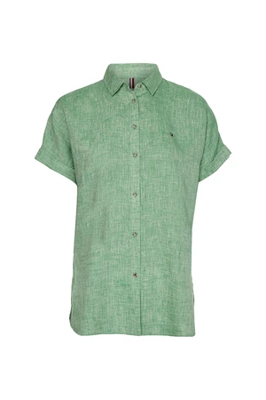 Tommy Hilfiger Košeľa - LINEN RELAXED SHIRT SS zelená