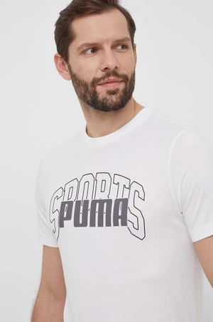 Bavlněné tričko Puma bílá barva, s potiskem, 680177