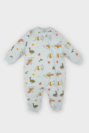 DEFACTO Baby Boy Newborn Dinosaur Printed Zippered 2.5 Tog Fiber Combed Cotton Long Sleeve Jumpsuit