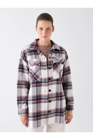 LC Waikiki Women's Plaid Long Sleeve Oversize Lumberjack Shirt Jacket