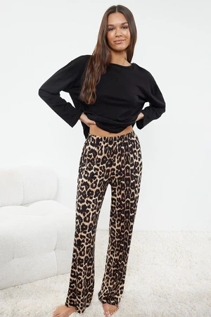 Trendyol Black 100% Cotton Leopard Patterned Knitted Pajama Set