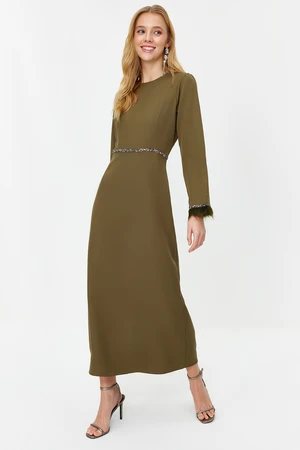 Trendyol Khaki Stone and Cuff Detail Evening Dress