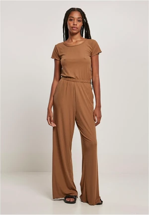 Women's jumpsuit with wide legs in dark taupe design