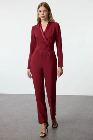 Trendyol Limited Edition Long Claret Red Satin Collar Detailed Woven Jumpsuit