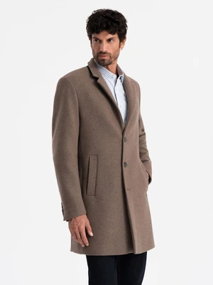 Ombre Elegant single-breasted men's wool coat - brown