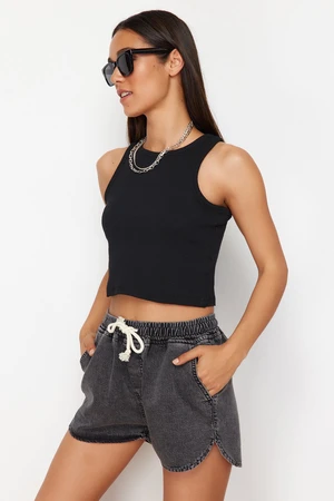 Trendyol Black Elastic Waist High Waist Denim Shorts