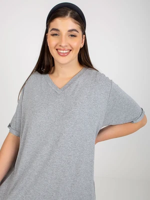 Plain gray blouse of a larger size with a V-neck