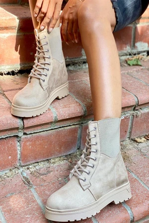 İnan Ayakkabı Elastic Edge Model Nude Suede Boots