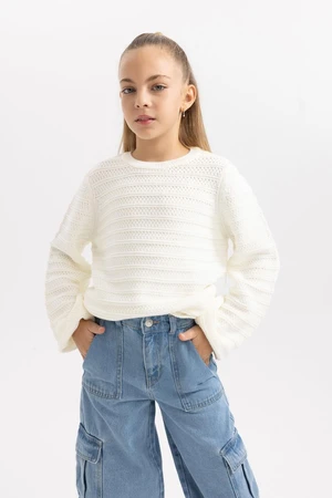 DEFACTO Girl's Crew Neck Knitted Sweater