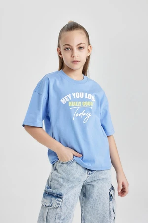 DEFACTO Girl Oversize Fit Crew Neck Printed Short Sleeve T-Shirt