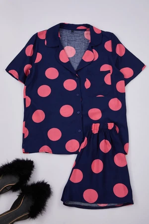 Trendyol Navy Blue Polka Dot Viscose Woven Pajama Set