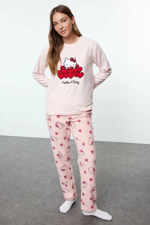 Trendyol Hello Kitty Licensed Pink Heart Fleece Winter Knitted Pajamas Set