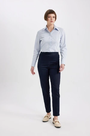 DEFACTO Cigarette Satin Pants Navy Blue Normal Waist Basic Straight Elastic Waist Straight Leg