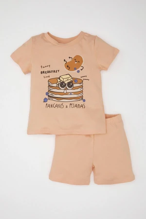 DEFACTO Baby Boy Printed Short Sleeve Combed Cotton Pajama Set with Shorts