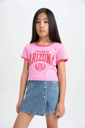 DEFACTO Girl Crew Neck Printed Short Sleeve T-Shirt