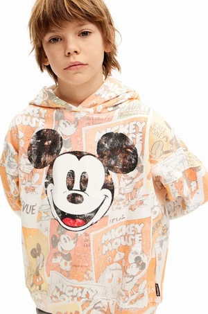 Dětská bavlněná mikina Desigual MICKEY MOUSE oranžová barva, s kapucí, vzorovaná, 24WBSK10