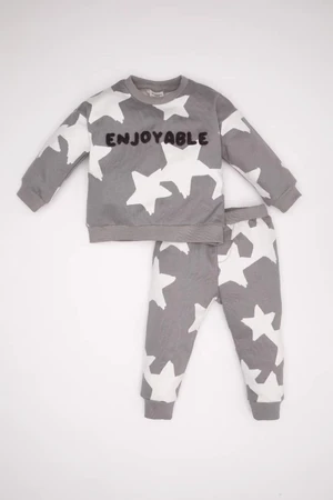 DEFACTO Baby Boy Star Patterned Sweatshirt Tracksuit Bottom 2-Piece Set