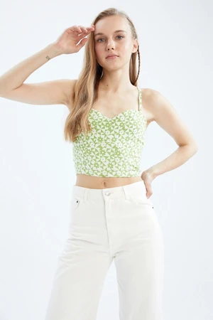 DEFACTO Strappy Floral Crop Blouse