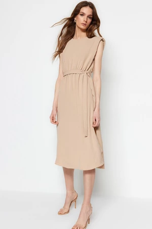 Trendyol Stone Belted Midi Woven Waistband Woven Dress