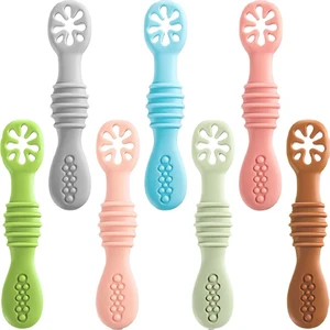 2PCS/Set Baby Weaning Spoons Set BPA Free Silicone Self Feeding Utensil Baby Weaning Spoon for Kids Ages 6 Mon