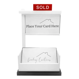 Real Estates Card Display Wood Stand For Business Cards 3.5 X 2 Inch Reception Tabletop Wooden Holder With Sold Sign For Men