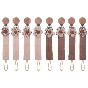 Cotton Linen Baby Pacifier Clip Chain Beech Wood Pacifier Clips Infant Dummy Holder Teething Toys Nipple Holder for Baby Feeding