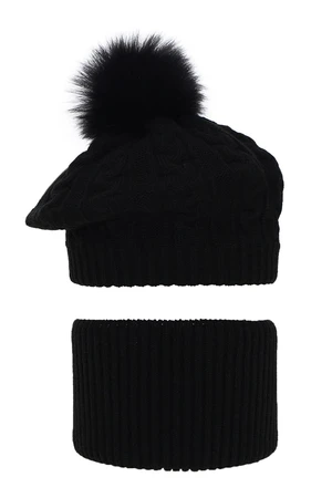 AGBO Girl's winter set: hat and tube scarf black Koffi with pompom