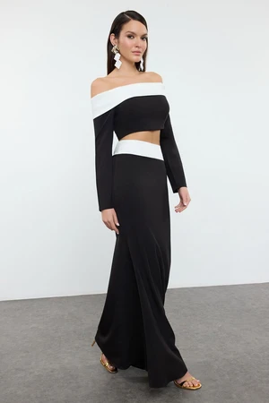 Trendyol Black-White Carmen Collar Crop Woven Bottom Top Suit