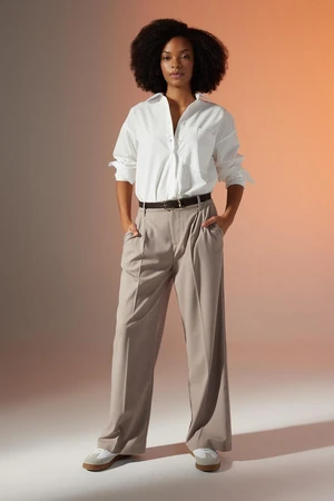 DEFACTO Wide Leg High Waist Wide Leg Darted Standard Length Basic Plain Trousers