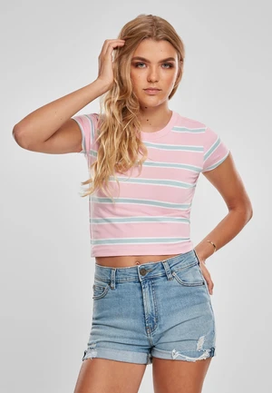 Dámské tričko Stripe Cropped Dívčí růžová/oceánská modrá