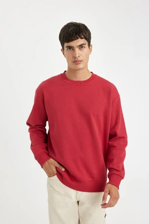 DEFACTO Men's Red Oversize Fit Crew Neck Thick Fabric Basic Plain Sweatshirt