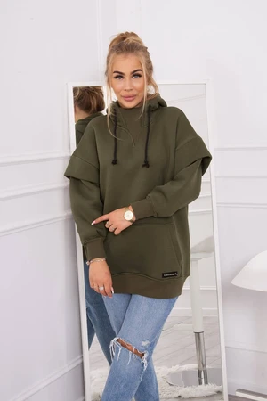 Insulated turtleneck sweatshirt in khaki color