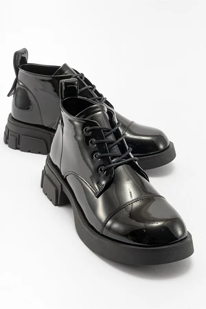 LuviShoes LAGOM Black Patent Leather Women's Boots