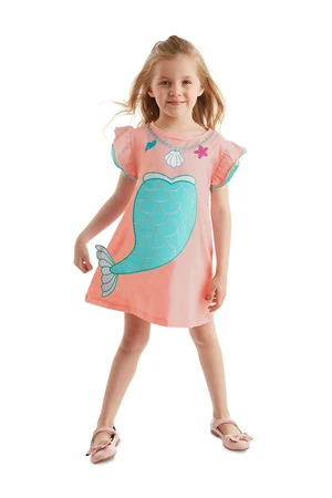 Denokids Mermaid Pink Girl's Summer Frilly Combed Cotton Dress