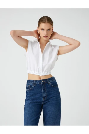 Koton Crop Shirt Window Detailed Sleeveless Cotton