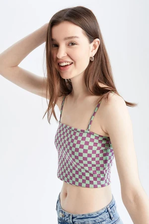 DEFACTO Fitted Square Neck Checkered Patterned Crop Undershirt