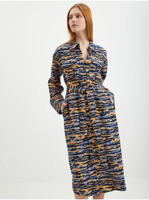 Orange-blue lady patterned shirt dress VILA Cikki - Women