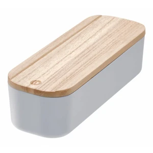 Sivý úložný box s vekom z dreva paulownia iDesign Eco, 9 x 27,5 cm