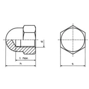 Šestihranné uzavřené matice TOOLCRAFT, DIN 1587, M6, 10 ks