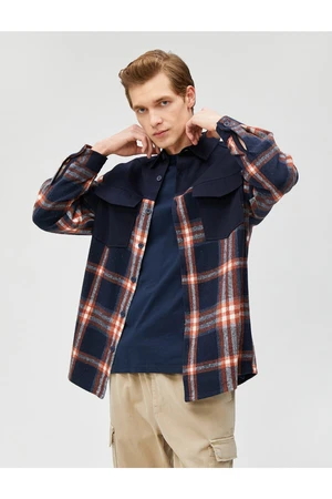 Koton Lumberjack Shirt with Block Detail, Classic Collar with Pocket