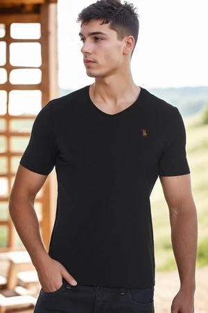 T8568 DEWBERRY V-NECK MEN'S T-SHIRT-BLACK-1